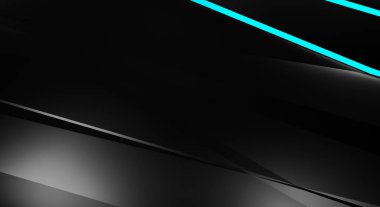 Metin için kopyalama alanı olan soyut siyah paneller. Üç boyutlu illüstrasyon. Renkli ışık özellikli koyu renk tasarım şablonu. Zarif geometrik parlak çizgili arka plan. Minimalist geometrik kapak grafiği.