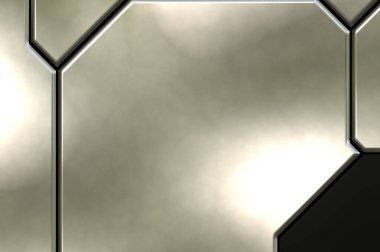 Üç boyutlu metalik doku. Uzay gemisi desenli yüzey. Aydınlık ve karanlık paneller. Fütürist soyut duvar kağıdı. Geometrik teknolojik yansıtıcı arkaplan.