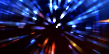 Parlayan ışıkları hareket ettirmenin havalı arka planı. Tasarımınız için canlı renkli bir portal şablonu. Işık ışınları ve hareket halindeki ışıldayan parçacıklar bir solucan deliği şekli oluşturuyor..