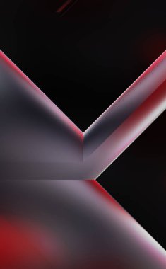 Geometrik dinamik şekiller. Gölgeli teknoloji dijital şablonu ve gradyan arka planda ışıklar. Modern basit geometrik renk gradyanı soyut arkaplan. 3B illüstrasyon. 