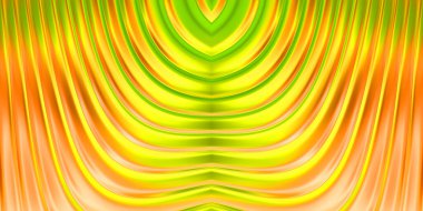 Renkli dalgalı yansıtıcı duvar kağıdının üç boyutlu çizimi. Duvar kağıdı, afiş, arkaplan, kart, kitap kapağı veya web sitesi için grafiksel illüstrasyon. Soyut parlak arkaplan.