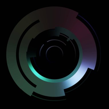 Gelecekçi hud arayüzü elementi. Soyut geometrik arkaplan. Dijital teknolojinin grafiksel çizimi siyah arkaplanda izole edildi..