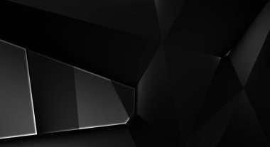 Lüks minimalist tasarım. Fütürist şablon. Karanlık elementleri olan birinci sınıf soyut duvar kâğıdı. Zarif bir zemin. Siyah üç boyutlu geometrik arkaplan. Poster, broşür, sunum için tasarım.