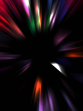 Siyah arkaplanda izole edilmiş dinamik ışık ışınları. Parlayan renkli ışık parçacıklarının grafiksel 2d çizimi.