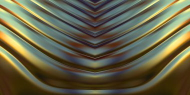 Renkli dalgalı yansıtıcı duvar kağıdının üç boyutlu çizimi. Duvar kağıdı, afiş, arkaplan, kart, kitap kapağı veya web sitesi için grafiksel illüstrasyon. Soyut parlak arkaplan.