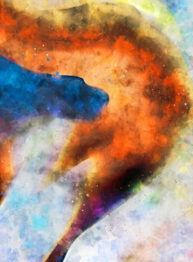 Kova desenli illüstrasyon. Çağdaş ve modern doku. Soyut renk boyama arka planı. Yaratıcı ve sanatsal duvar kağıdı. Fırçalanmış şekilleri ve lekeleri olan sanatsal duvar..