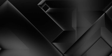 Siyah üç boyutlu geometrik arkaplan. Moda lüks minimalist tasarım. Geometrik şablon. Karanlık elementleri olan birinci sınıf soyut duvar kâğıdı. Poster, broşür, sunum, web sitesi için özel tasarım.