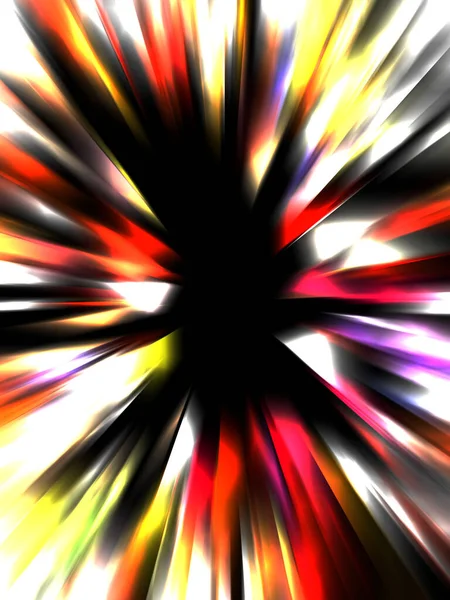 Siyah arkaplanda izole edilmiş dinamik ışık ışınları. Parlayan renkli ışık parçacıklarının grafiksel 2d çizimi.