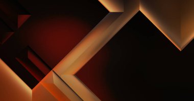 Geometrik dinamik şekiller. Gölgeli teknoloji dijital şablonu ve gradyan arka planda ışıklar. Modern basit geometrik renk gradyanı soyut arkaplan. 3B illüstrasyon. 