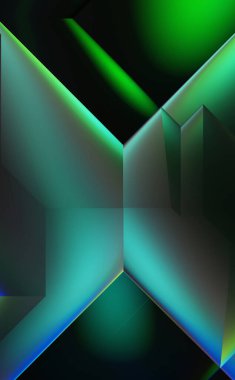 Geometrik dinamik şekiller. Gölgeli teknoloji dijital şablonu ve gradyan arka planda ışıklar. Modern basit geometrik renk gradyanı soyut arkaplan. 3B illüstrasyon. 