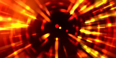 Parlayan ışıkları hareket ettirmenin havalı arka planı. Tasarımınız için canlı renkli bir portal şablonu. Işık ışınları ve hareket halindeki ışıldayan parçacıklar bir solucan deliği şekli oluşturuyor..