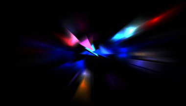 Parlayan ışıkları hareket ettirmenin havalı arka planı. Tasarımınız için canlı renkli bir portal şablonu. Işık ışınları ve hareket halindeki ışıldayan parçacıklar bir solucan deliği şekli oluşturuyor..