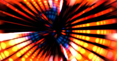 Siyah arkaplanda dönen ışık gösterisi. Lüks çizgiler. Parlak kıvrımlı duvar kağıdı. Uzay tüneli. Dönen ışık çemberi ya da maytap izi. Parlak konsept çizimi.