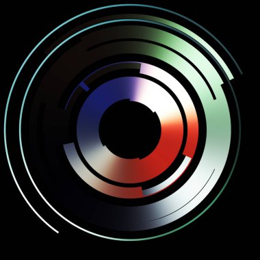 Gelecekçi hud arayüzü elementi. Soyut geometrik arkaplan. Dijital teknolojinin grafiksel çizimi siyah arkaplanda izole edildi..