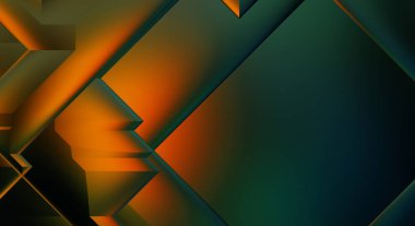3 boyutlu illüstrasyon. Moda, basit geometrik renk gradyan arkaplan. Geometrik dinamik şekiller. Gölgeli teknoloji dijital şablonu ve gradyan arkaplanda ışıklar.  