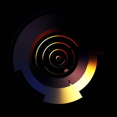 Gelecekçi hud arayüzü elementi. Soyut geometrik arkaplan. Dijital teknolojinin grafiksel çizimi siyah arkaplanda izole edildi..