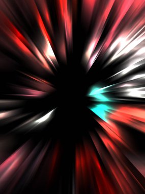 Siyah arkaplanda izole edilmiş dinamik ışık ışınları. Parlayan renkli ışık parçacıklarının grafiksel 2d çizimi.