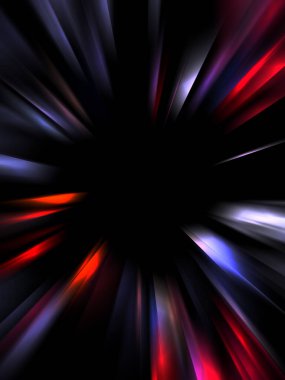 Siyah arkaplanda izole edilmiş dinamik ışık ışınları. Parlayan renkli ışık parçacıklarının grafiksel 2d çizimi.