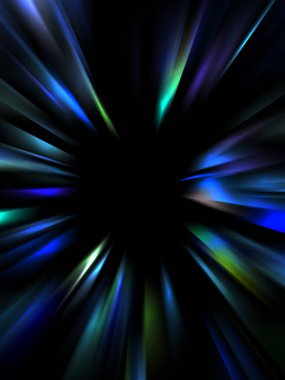 Siyah arkaplanda izole edilmiş dinamik ışık ışınları. Parlayan renkli ışık parçacıklarının grafiksel 2d çizimi.