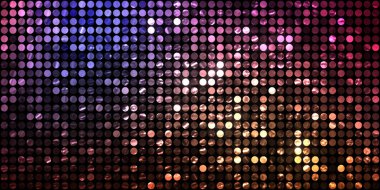 Parlayan ışıklar siyah arka planda parti izleri. Sahne veya stadyum ışıklarının dijital illüstrasyonu. Parlak desenli duvar kağıdı. Sahne ışıkları ile renkli ışıkların ihtişamlı arkaplanı.