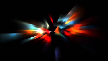 Parlayan ışıkları hareket ettirmenin havalı arka planı. Tasarımınız için canlı renkli bir portal şablonu. Işık ışınları ve hareket halindeki ışıldayan parçacıklar bir solucan deliği şekli oluşturuyor..