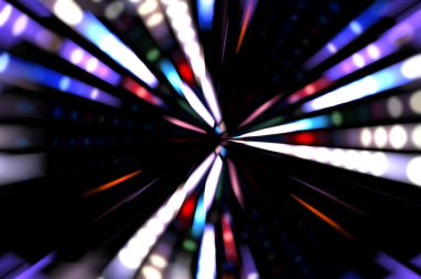 Siyah arkaplanda dönen ışık gösterisi. Lüks çizgiler. Parlak kıvrımlı duvar kağıdı. Uzay tüneli. Dönen ışık çemberi ya da maytap izi. Parlak konsept çizimi.