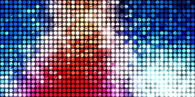 Parlayan ışıklar siyah arka planda parti izleri. Sahne veya stadyum ışıklarının dijital illüstrasyonu. Parlak desenli duvar kağıdı. Sahne ışıkları ile renkli ışıkların ihtişamlı arkaplanı.