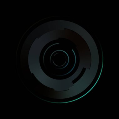 Gelecekçi hud arayüzü elementi. Soyut geometrik arkaplan. Dijital teknolojinin grafiksel çizimi siyah arkaplanda izole edildi..