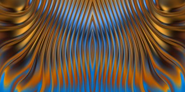 Renkli dalgalı yansıtıcı duvar kağıdının üç boyutlu çizimi. Duvar kağıdı, afiş, arkaplan, kart, kitap kapağı veya web sitesi için grafiksel illüstrasyon. Soyut parlak arkaplan.