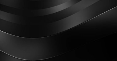 Siyah kıvrımlı yüzey. 3 boyutlu illüstrasyon. Soyut fütüristik geçmiş. Minimalist geometrik kapak tasarımı. Çarpık siyah çizgiler. Lüks dokuma duvar kağıdı. Zarif arkaplan.