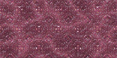 Renkli kumaş arka planında moda tarzında gümüş örgü süsü olan lüks, kusursuz bir şablon. Duvar kağıtları ve tekstil baskısı için tasarım. Lüks, ışıl ışıl metalimsi fantezi dokusu.