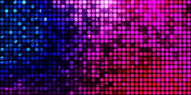 Parlayan ışıklar siyah arka planda parti izleri. Sahne veya stadyum ışıklarının dijital illüstrasyonu. Parlak desenli duvar kağıdı. Sahne ışıkları ile renkli ışıkların ihtişamlı arkaplanı.