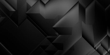 Siyah üç boyutlu geometrik arkaplan. Moda lüks minimalist tasarım. Geometrik şablon. Karanlık elementleri olan birinci sınıf soyut duvar kâğıdı. Poster, broşür, sunum, web sitesi için özel tasarım.