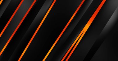 Metin için kopyalama alanı olan soyut siyah paneller. Üç boyutlu illüstrasyon. Renkli ışık özellikli koyu renk tasarım şablonu. Zarif geometrik parlak çizgili arka plan. Minimalist geometrik kapak grafiği.