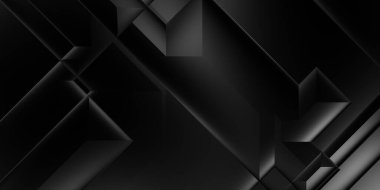 Siyah üç boyutlu geometrik arkaplan. Moda lüks minimalist tasarım. Geometrik şablon. Karanlık elementleri olan birinci sınıf soyut duvar kâğıdı. Poster, broşür, sunum, web sitesi için özel tasarım.
