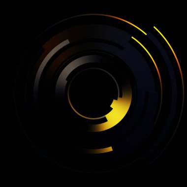 Gelecekçi hud arayüzü elementi. Soyut geometrik arkaplan. Dijital teknolojinin grafiksel çizimi siyah arkaplanda izole edildi..