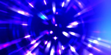 Parlayan ışıkları hareket ettirmenin havalı arka planı. Tasarımınız için canlı renkli bir portal şablonu. Işık ışınları ve hareket halindeki ışıldayan parçacıklar bir solucan deliği şekli oluşturuyor..