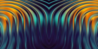 Renkli dalgalı yansıtıcı duvar kağıdının üç boyutlu çizimi. Duvar kağıdı, afiş, arkaplan, kart, kitap kapağı veya web sitesi için grafiksel illüstrasyon. Soyut parlak arkaplan.