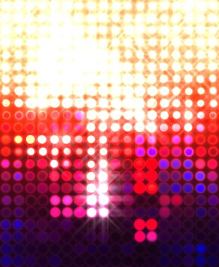 Parlak desenli duvar kağıdı. Sahne ışıkları olan renkli ışıkların ihtişamlı arkaplanı. Parlayan ışıklar siyah arka planda parti izleri. Sahne veya stadyum ışıklarının dijital illüstrasyonu. 