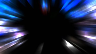 Siyah arkaplanda izole edilmiş dinamik ışık ışınları. Parlayan renkli ışık parçacıklarının grafiksel 2d çizimi.