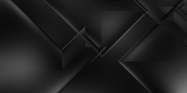 Siyah üç boyutlu geometrik arkaplan. Moda lüks minimalist tasarım. Geometrik şablon. Karanlık elementleri olan birinci sınıf soyut duvar kâğıdı. Poster, broşür, sunum, web sitesi için özel tasarım.