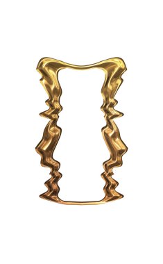 Üç boyutlu metalik illüstrasyon. Beyaz arka planda izole edilmiş fantezi çerçevesi. Davetiyeler, posterler, menü, hatıra defteri ve sunum için mükemmel. Metnin için şablon.