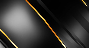 Metin için kopyalama alanı olan soyut siyah paneller. Üç boyutlu illüstrasyon. Renkli ışık özellikli koyu renk tasarım şablonu. Zarif geometrik parlak çizgili arka plan. Minimalist geometrik kapak grafiği.