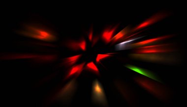 Parlayan ışıkları hareket ettirmenin havalı arka planı. Tasarımınız için canlı renkli bir portal şablonu. Işık ışınları ve hareket halindeki ışıldayan parçacıklar bir solucan deliği şekli oluşturuyor..