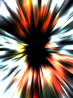 Siyah arkaplanda izole edilmiş dinamik ışık ışınları. Parlayan renkli ışık parçacıklarının grafiksel 2d çizimi.