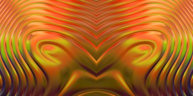 Renkli dalgalı yansıtıcı duvar kağıdının üç boyutlu çizimi. Duvar kağıdı, afiş, arkaplan, kart, kitap kapağı veya web sitesi için grafiksel illüstrasyon. Soyut parlak arkaplan.