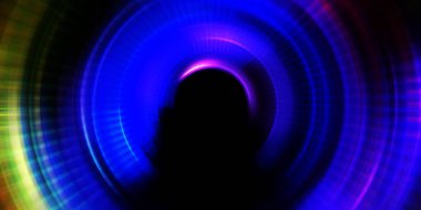 Parlayan neon ışıkları. Parlak sunum tasarım şablonu. Fotoğraf makinesi konsepti. Soyut arkaplan. Dönen ışık ışınları. Hareketli kavramsal duvar kağıdı. Grafik dijital illüstrasyon. 