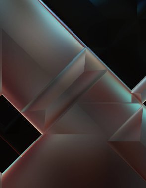 Geometrik dinamik şekiller. Gölgeli teknoloji dijital şablonu ve gradyan arka planda ışıklar. Modern basit geometrik renk gradyanı soyut arkaplan. 3B illüstrasyon. 