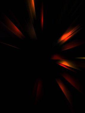 Siyah arkaplanda izole edilmiş dinamik ışık ışınları. Parlayan renkli ışık parçacıklarının grafiksel 2d çizimi.