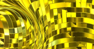 Metalik panel dokusunun 3 boyutlu çizimi. Renkli, parlak, soyut duvar kağıdı. Geometrik teknolojik parlak yansıtıcı arka plan. Yaratıcı parlak kavramsal arkaplan.